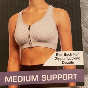 NWT 3X zip front Avia sports bra gray leopard animal print medium support XXXL